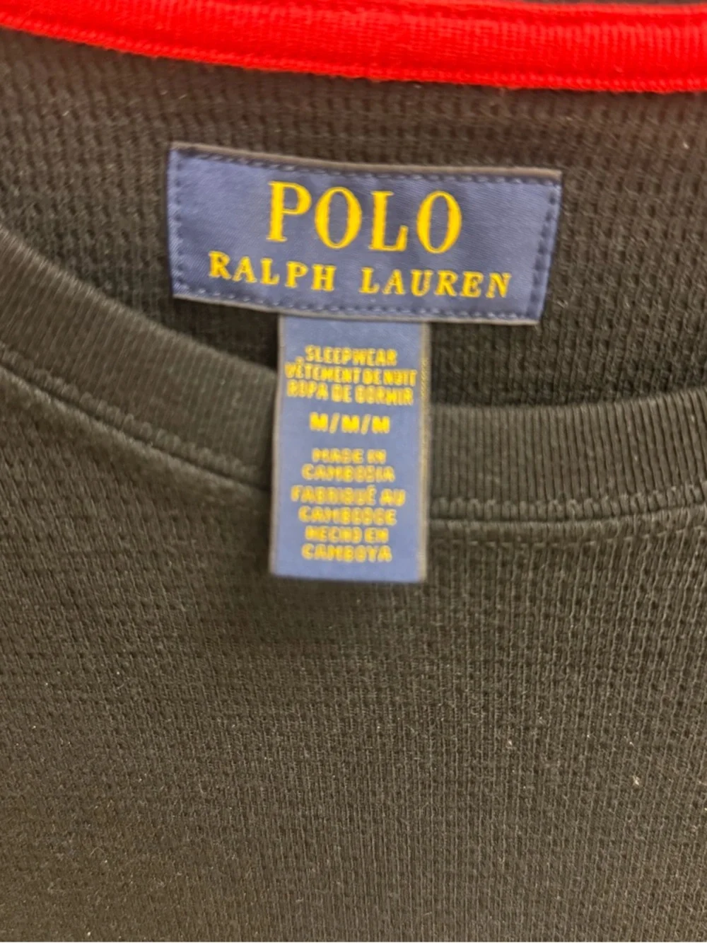Polo Ralph Lauren Shirt Black Red Pony Long-Sleeve Thermal Sleepwear Medium